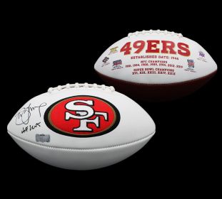 Steve Young Signed San Francisco 49ers Embroidered Logo NFL Football with "HOF 2005" Inscription