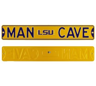 Louisiana State Tigers "LSU Man Cave" Officially Licensed Authentic Steel 36x6 Yellow & Purple NCAA Street Sign