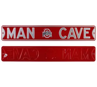 Ohio State Buckeyes "Man Cave" Officially Licensed Authentic Steel 36x6 Red & Silver NCAA Street Sign