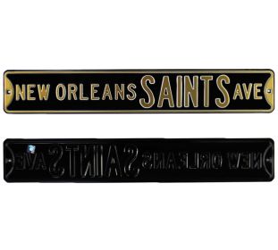 New Orleans Saints "New Orleans Saints Avenue" Officially Licensed Authentic Steel 36x6 Black & Gold NFL Street Sign