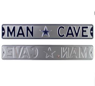 Dallas Cowboys Man Cave Officially Licensed Authentic Steel 36x6 Silver and Navy Blue NFL Street Sign