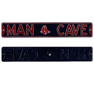 Boston Red Sox Man Cave Officially Licensed Authentic Steel 36x6 Navy Blue and Red MLB Street Sign
