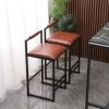 Modern Set of 2 Counter Height Bar Stools for Kitchen PU Leather Upholstered Barstools with Back Armless Dining Chairs (Brown with Back)