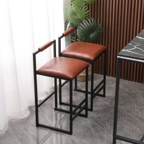 Modern Set of 2 Counter Height Bar Stools for Kitchen PU Leather Upholstered Barstools with Back Armless Dining Chairs (Brown with Back)