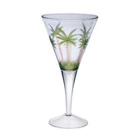 Designer Acrylic Classic Palm Tree V Shape Wine Glasses Set of 4 (14oz), Premium Quality Unbreakable Stemmed Acrylic Wine Glasses for All Purpose Red