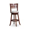 30" Bar Height Slat Back Swivel Stool, Cherry Finish, Beige Fabric Seat