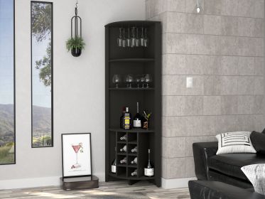Morgana 8-Bottle 5-Shelf Corner Bar Cabinet Black Wengue