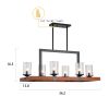 Modern American retro square wooden chandelier glass lamp 6 bulbs, without bulbs