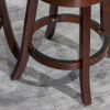 30" Bar Height Slat Back Swivel Stool, Cherry Finish, Beige Fabric Seat