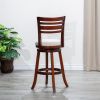 30" Bar Height Slat Back Swivel Stool, Cherry Finish, Beige Fabric Seat