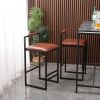 Modern Set of 2 Counter Height Bar Stools for Kitchen PU Leather Upholstered Barstools with Back Armless Dining Chairs (Brown with Back)