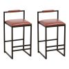 Modern Set of 2 Counter Height Bar Stools for Kitchen PU Leather Upholstered Barstools with Back Armless Dining Chairs (Brown with Back)