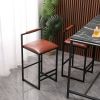 Modern Set of 2 Counter Height Bar Stools for Kitchen PU Leather Upholstered Barstools with Back Armless Dining Chairs (Brown with Back)