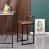 Modern Set of 2 Counter Height Bar Stools for Kitchen PU Leather Upholstered Barstools with Back Armless Dining Chairs (Brown with Back)