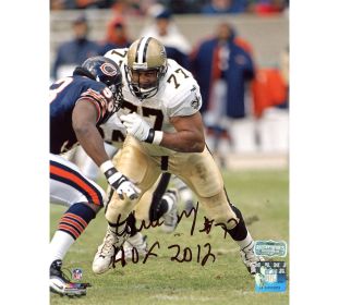 Willie Roaf Signed New Orleans Saints Unframed 8x10 NFL Photo with "HOF 2012" Inscription - vs Bears - Black Ink