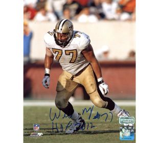 Willie Roaf Signed New Orleans Saints Unframed 8x10 NFL Photo with "HOF 2012" Inscription - Blue Ink