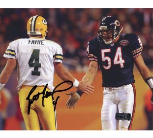 Brett Favre Signed Green Bay Packers Unframed 8x10 NFL Photo - Black Ink With Urlacher
