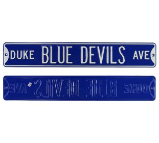 Duke "Blue Devils Ave" Officially Licensed Authentic Steel 36x6 Blue & White NCAA Street Sign