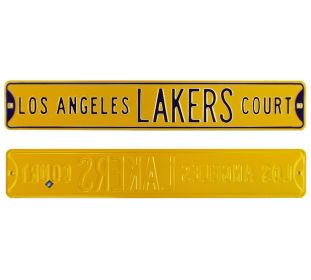 Los Angeles Lakers Court Officially Licensed Authentic Steel 36x6 Yellow and Purple NBA Street Sign