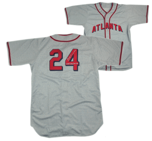 Evan Gattis Signed Game Used Atlanta Black Crackers Road Jersey with "El Oso Blanco" & "Negro League Game Used"