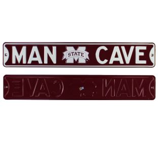 Mississippi State Bulldogs MSU Man Cave Officially Licensed Authentic Steel 36x6 Maroon & White NCAA Street Sign