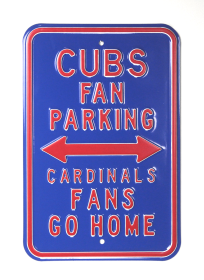 Chicago Cubs Officially Licensed Authentic Steel 12x18 Blue Parking Sign - Cardinals Fans Go Home