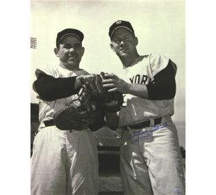 Whitey Ford Signed New York Yankees Unframed Black and White 16x20 Photo - with Yogi Berra