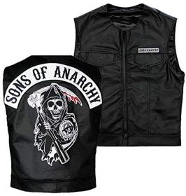 Sons Of Anarchy Officially Licensed Black Biker Vest with Reaper Patch - Ladies Size: 2X-Large