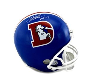 Terrell Davis Signed Denver Broncos Throwback Full Size Blue NFL Helmet with "HOF 17" Inscription