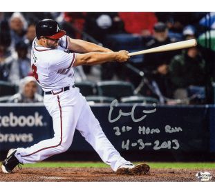 Evan Gattis Signed Atlanta Braves Unframed MLB 8X10 Photo - Swinging with "1st Home Run 4-3-2013" Inscription