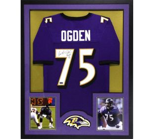 Jonathan Ogden Signed Baltimore Large Framed Custom Purple Jersey With "HOF 2013" Inscription