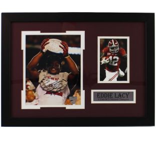 Eddie Lacy Signed Alabama Crimson Tide Framed 8x10 NCAA Photo - Holding Trophy