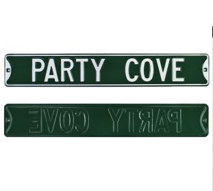 Party Cove Authentic Steel 36x6 Green & White Street Sign