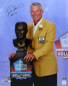 Brett Favre Signed Green Bay Packers Unframed Hall of Fame Speech 16x20 Photo with "HOF 16" Inscription