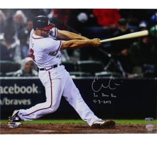 Evan Gattis Signed Atlanta Braves Unframed 16x20 Photo- Swinging With "1st Home Run" Inscription