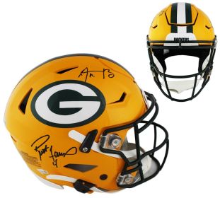 Aaron Rodgers and Brett Favre Signed Green Bay Packers Speed Flex Authentic NFL Helmet