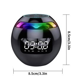 Bluetooth-compatible 5.0 Speaker with LED Digital Alarm Clock Music Player Wireless Ball Shape Clock Speaker Mini BT Speaker (Color: Black, Ships From: China)